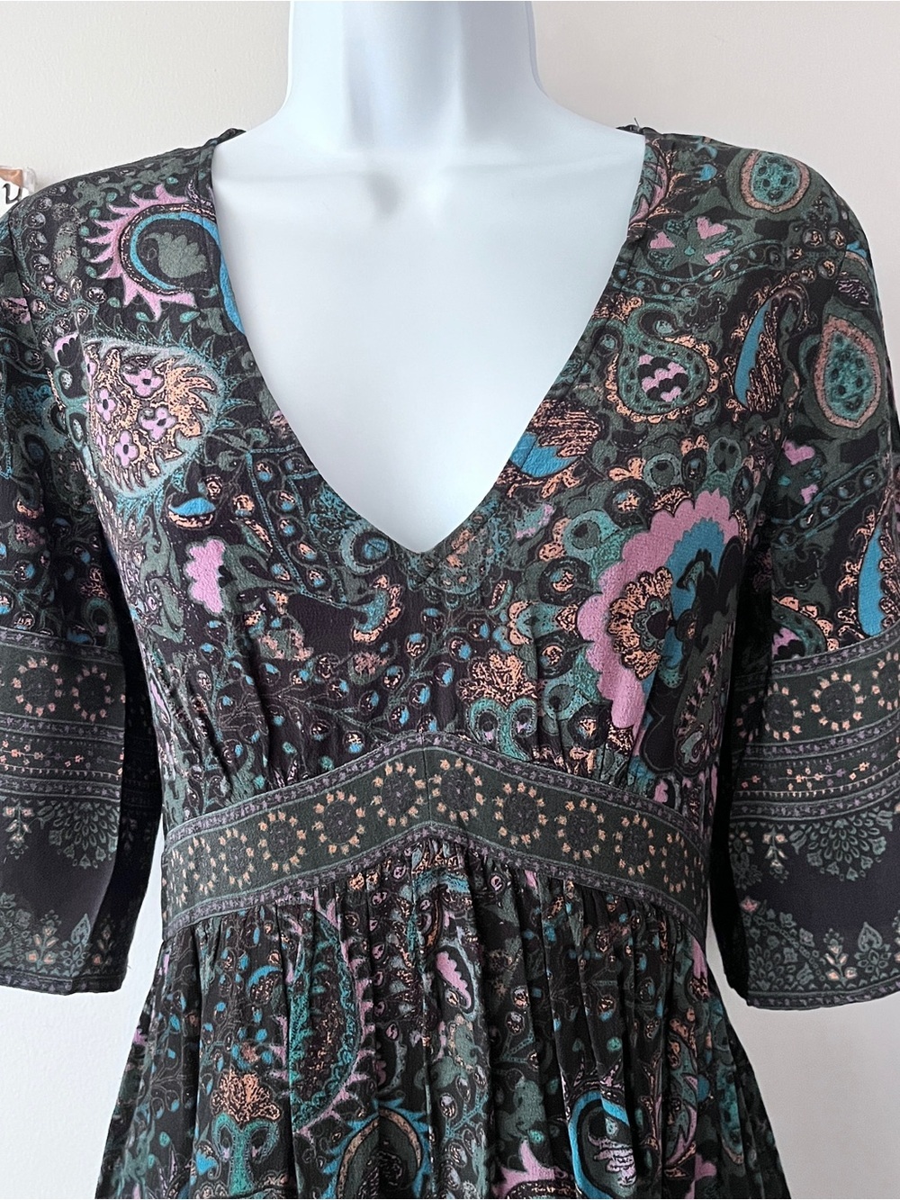 ba&sh Black Green Paisley Boho Festival Women’s Zelda Dress Size S - Picture 3 of 16